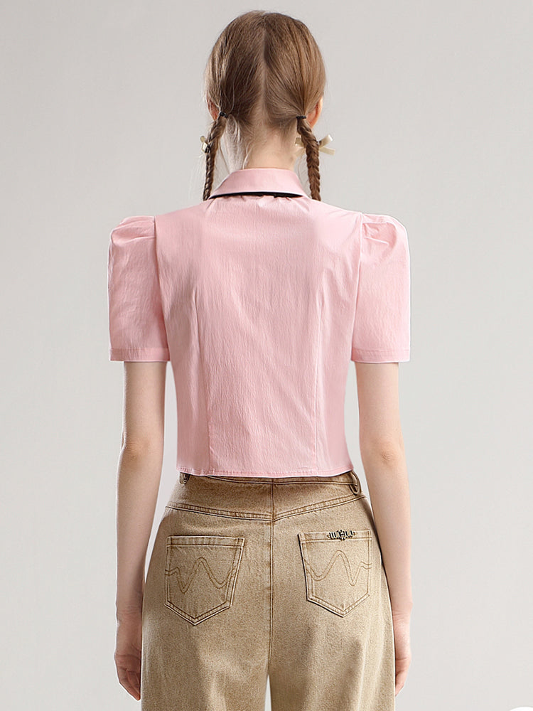 Short Tie Half-Sleeve Simple Casual Blouse