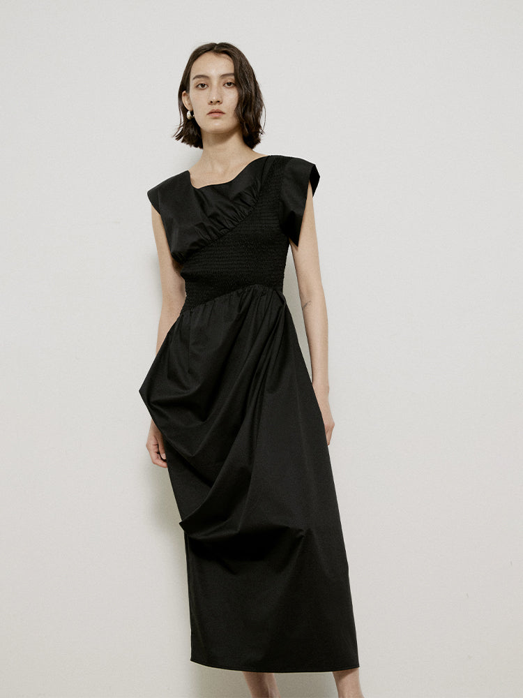 Asymmetry Glossy Drape Nichi Elegant Long One-piece