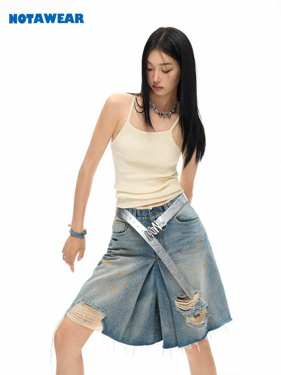 Damage Denim Crash Casual Vintage Half-Pants