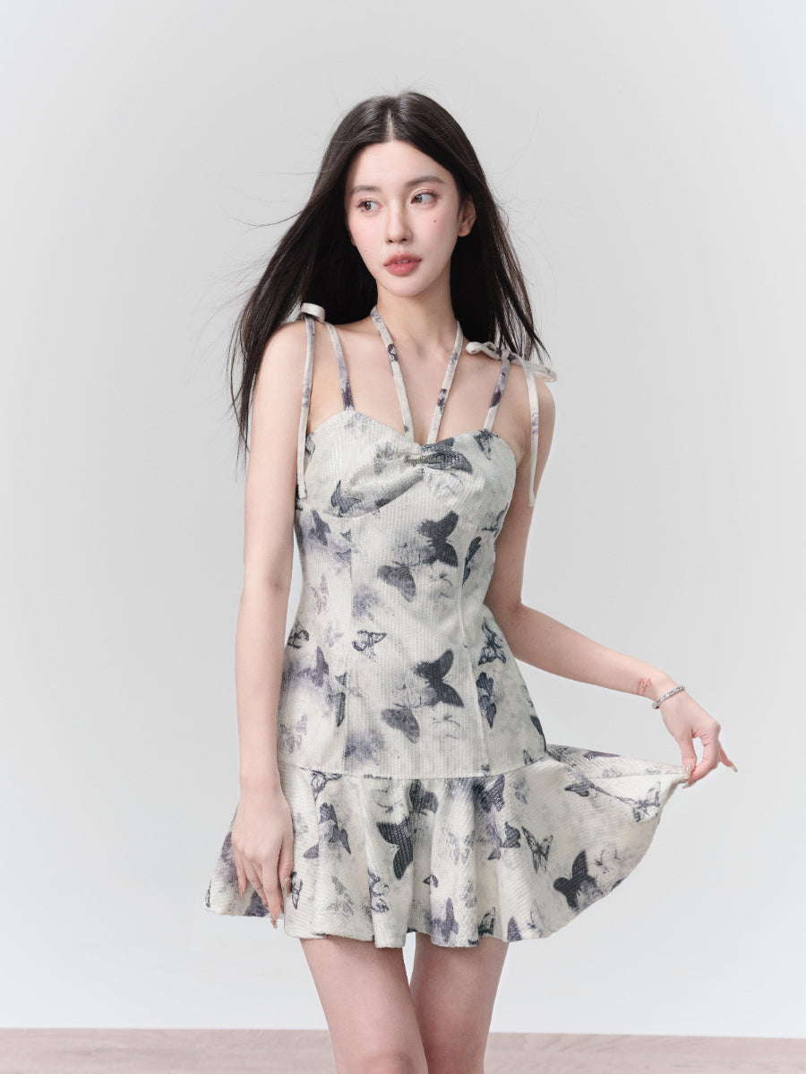 2Type Butterfly Tiered Asymmetry Camisole Long Short Retro One-Piece