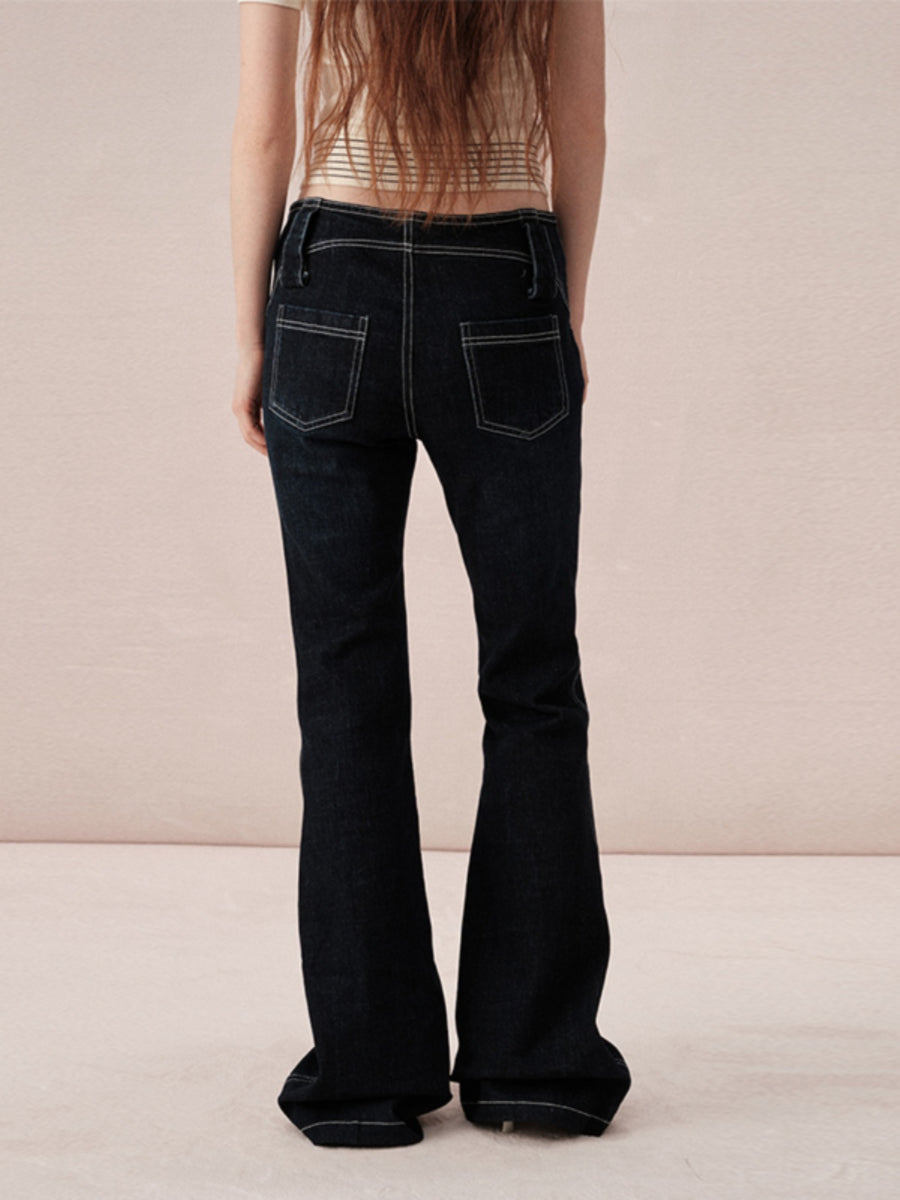 Denim Casual Simple Basic Flare-Pants