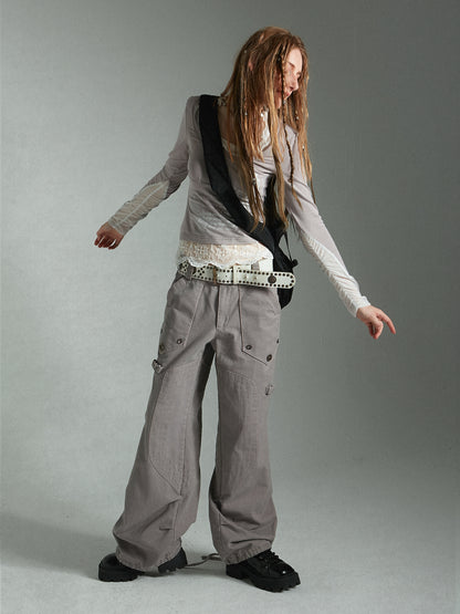 Drawstring Loose Casual Cargo Wide-Pants