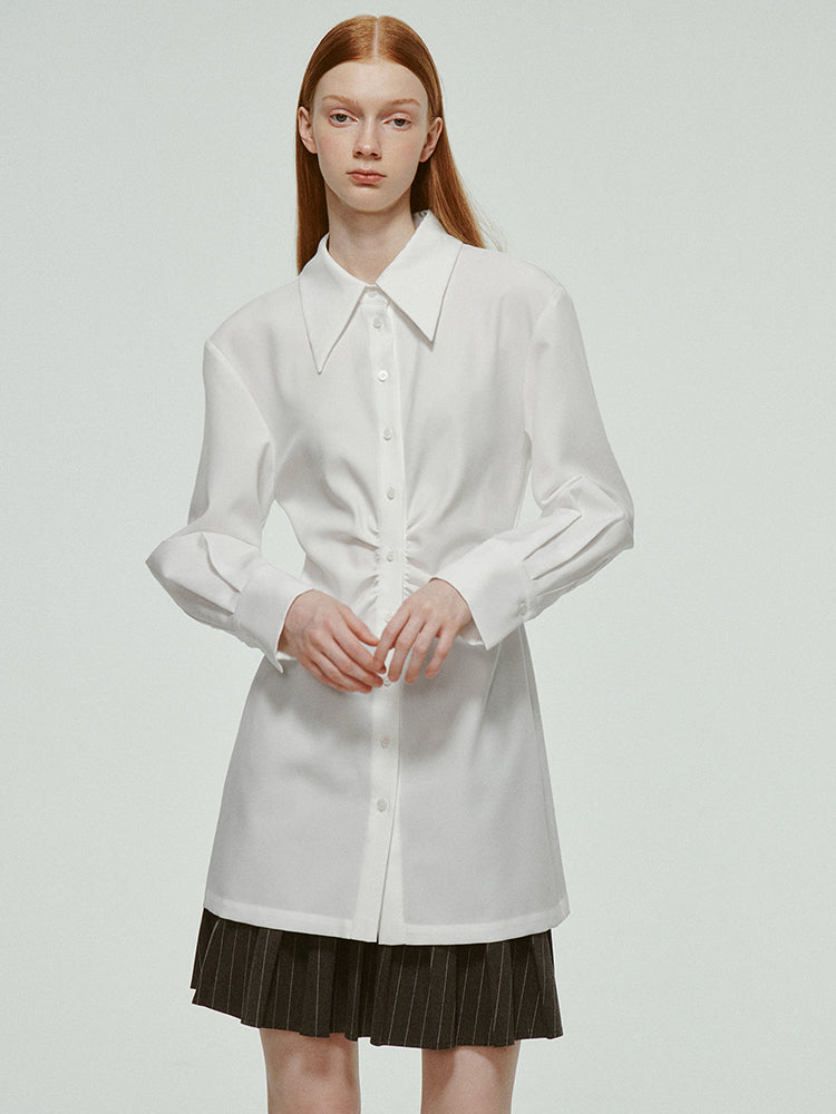 Oversize Long Gather Plain Chic Simple Shirt