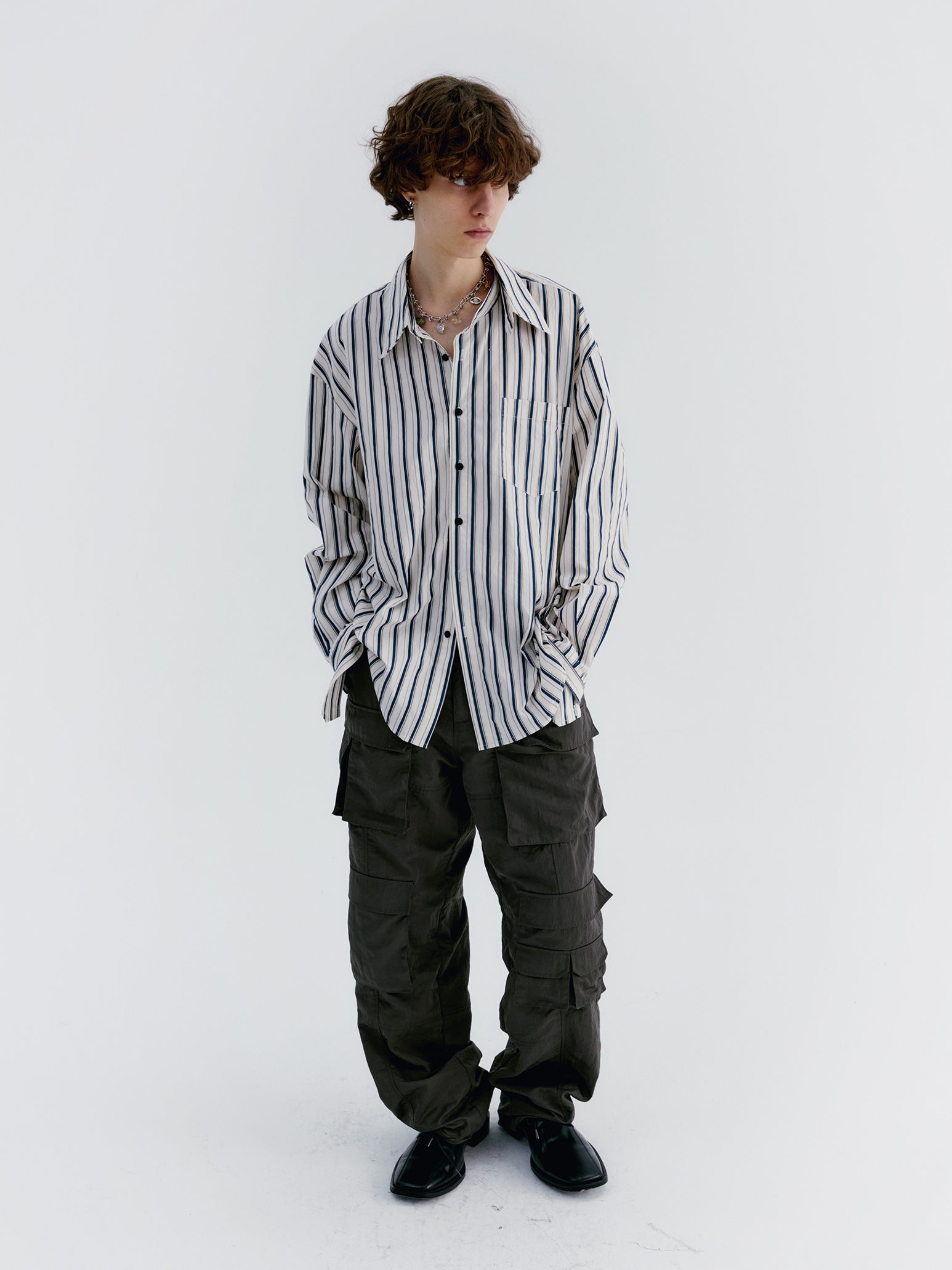 Unisex Stripe Casual Oversize Naturl Shirt