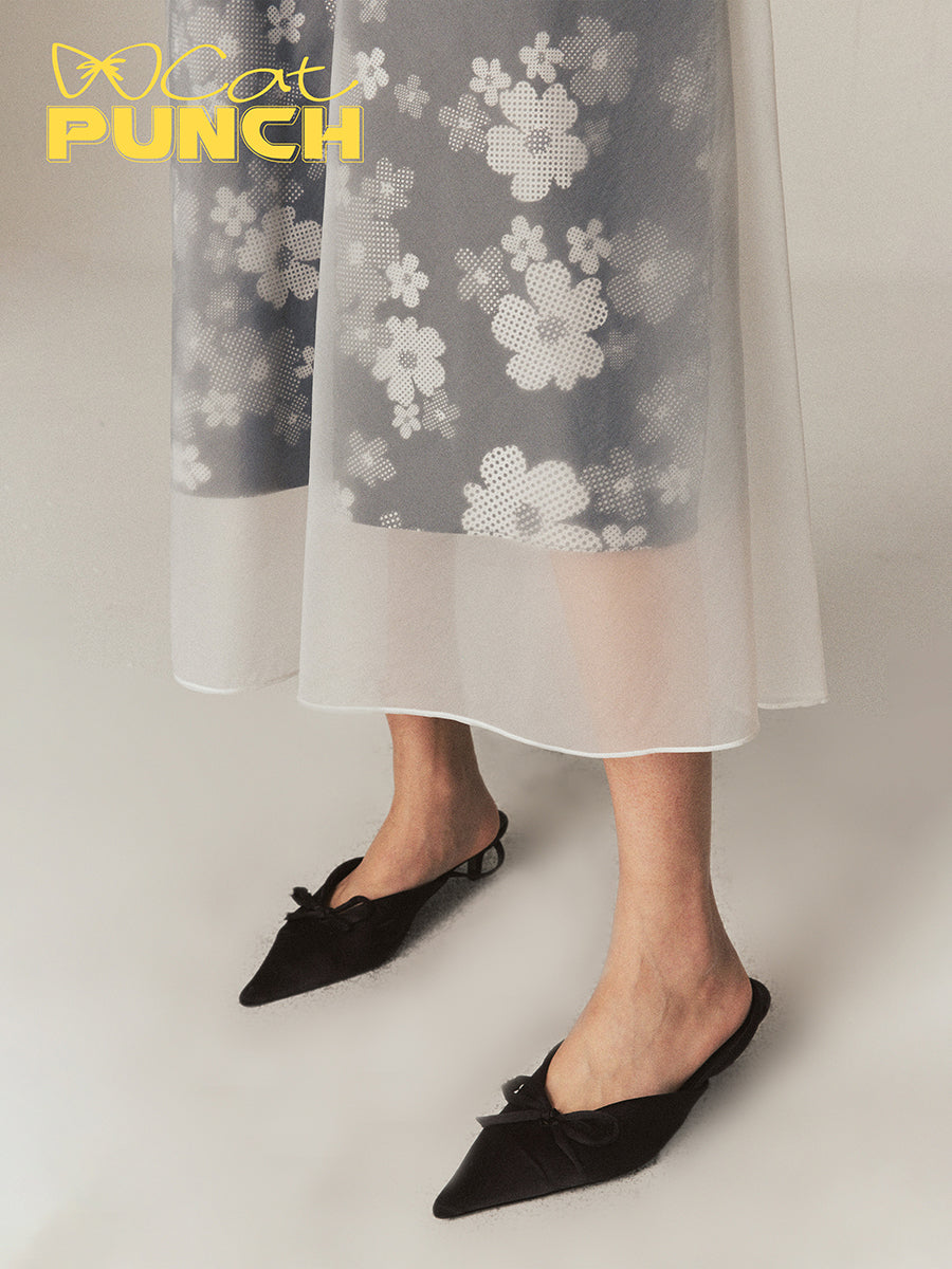 Layered See-Through Flower Ciffon Sheer Flare Chic Long-Skirt