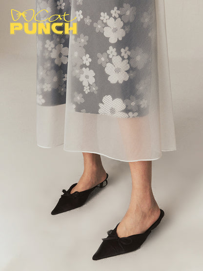 Layered See-Through Flower Ciffon Sheer Flare Chic Long-Skirt