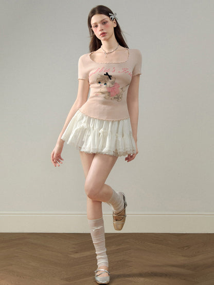 Short Sweet Tiered Feminine Lace-Skirt