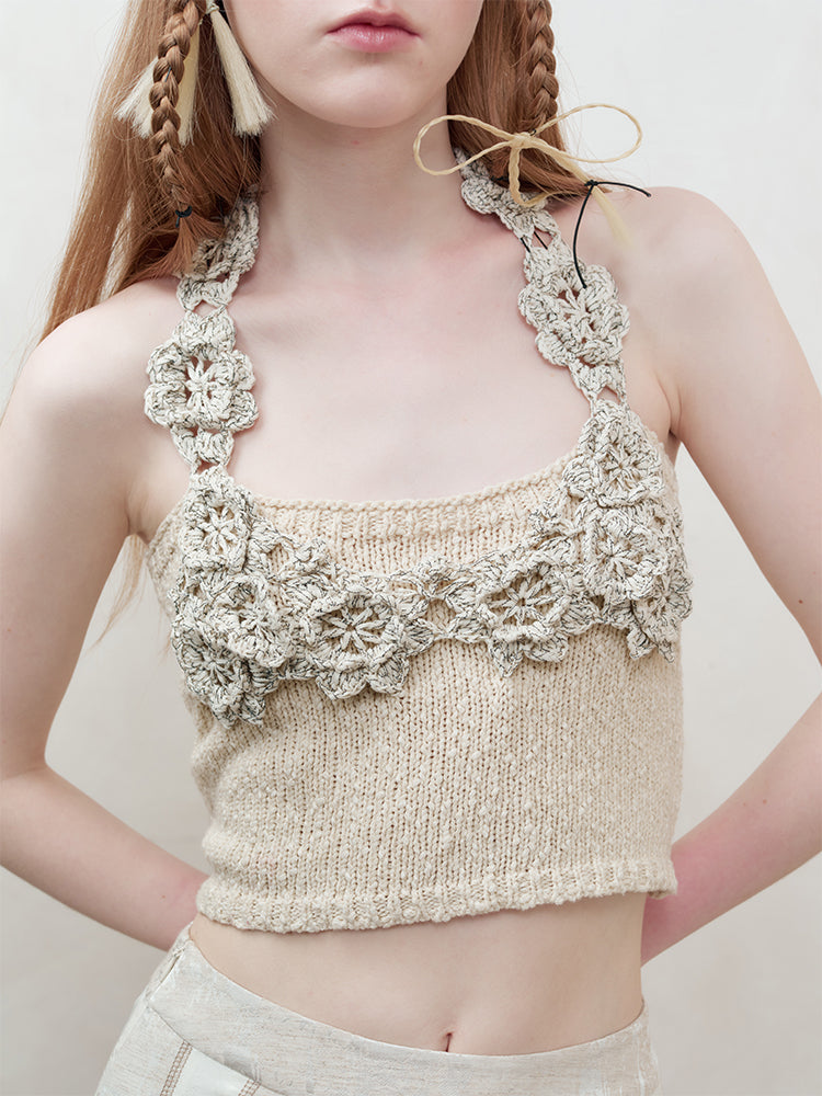 Crochet Flower Cropped Innner Summer-Knit Camisole