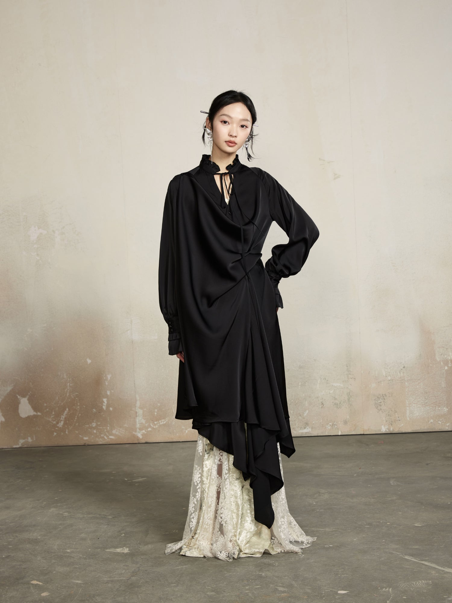 Drape Classy Nichi Oversize Thin Asymmetry Long-Shirt