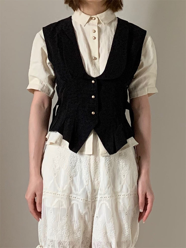 Natural Layered Simple Flare-Blouse＆Gilet