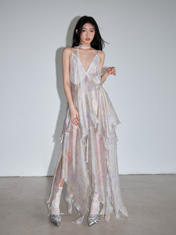 Tiered Glitter Elegant Sexy Sheer Long Dress