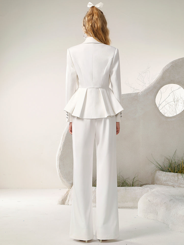 Nichi Unique Bold Suit Heart Peplum-Jacket＆Slit-Pants