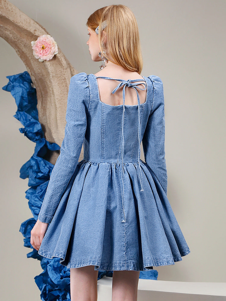 Denim Fluffily Rose Square-Neck One-Piece