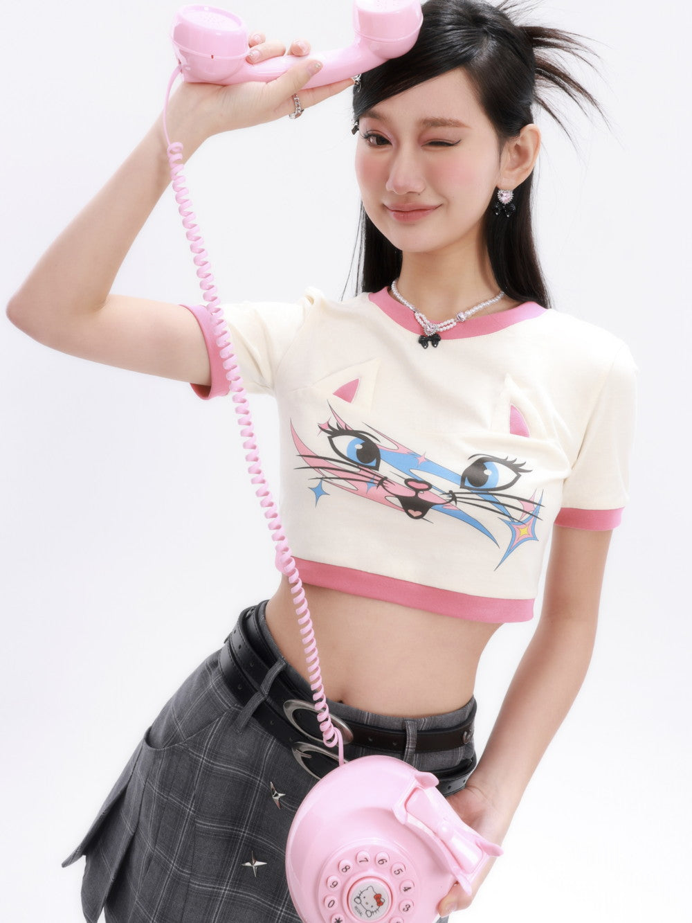 Cat-ear Cropped Casual Unique T-shirt