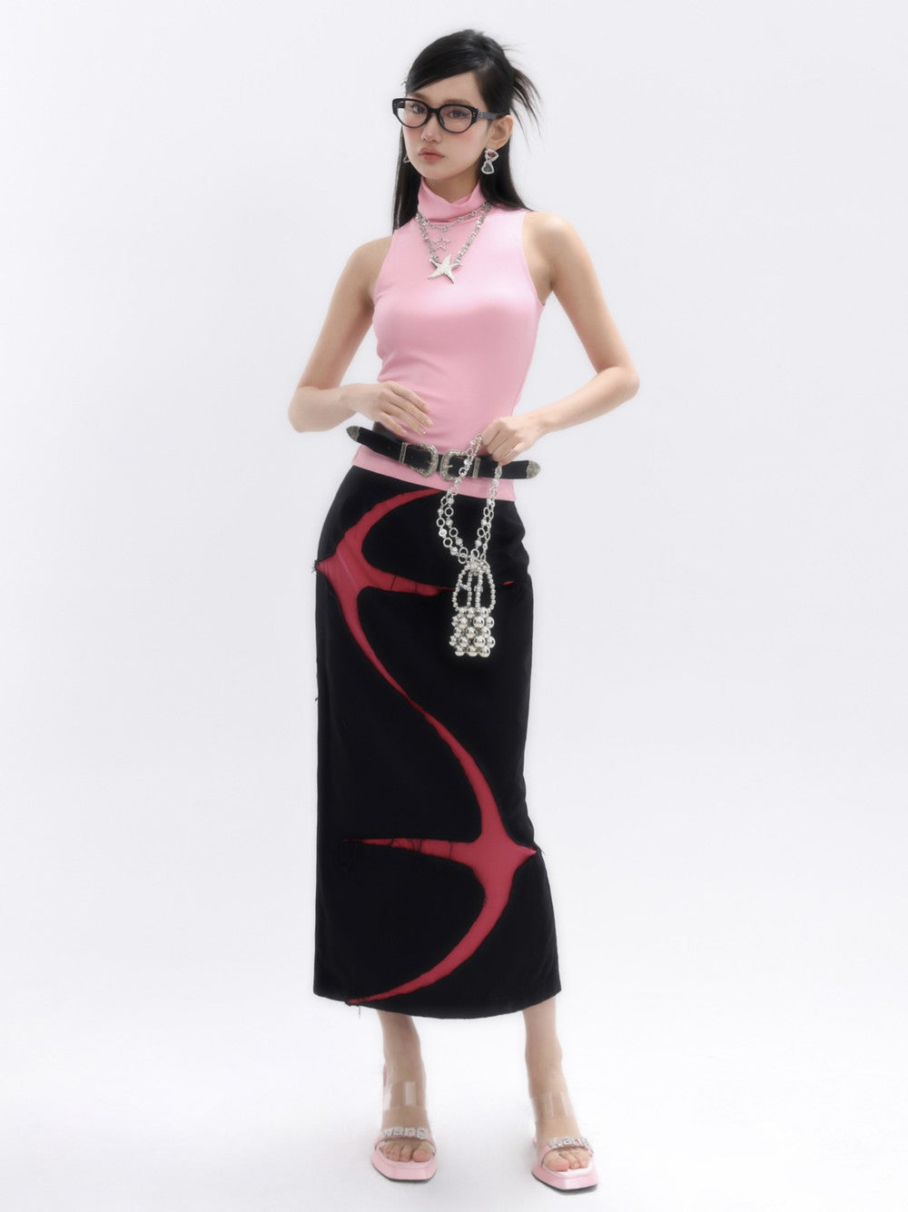 High-neck Sleeveless Simple Belt Cutsew