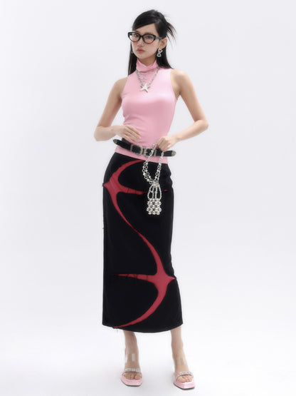 High-neck Sleeveless Simple Belt Cutsew