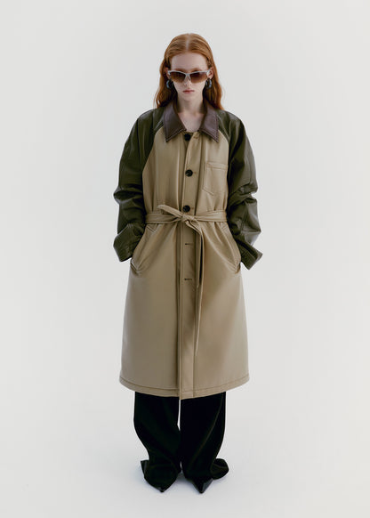 Unisex Leather Contrast Oversize Long-Coat