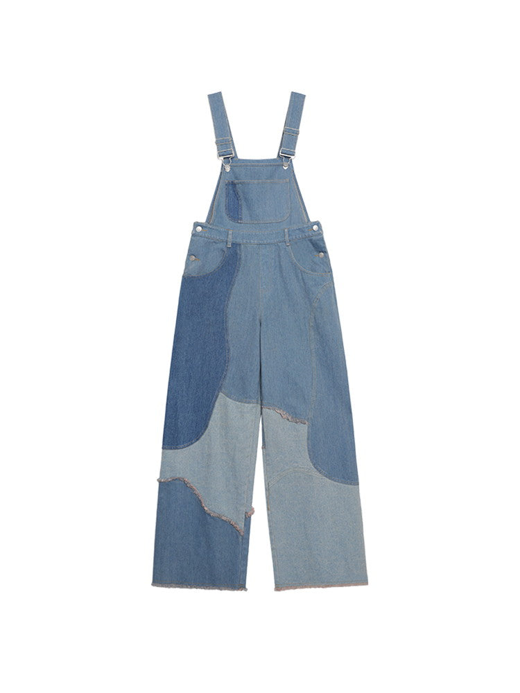 Denim Patchwork Unique Casual Layered Pants Overall