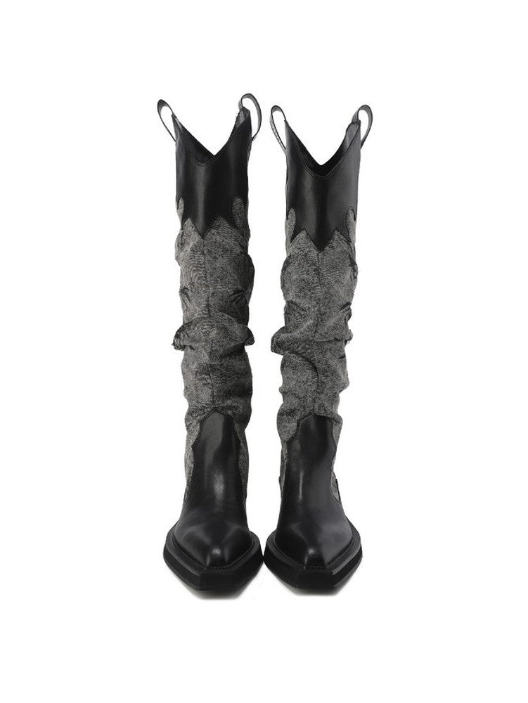 Nichi Mix Wrinkled Retro Long-Boots