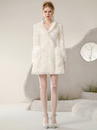 Fur Knit Wing Elegant One-Piece