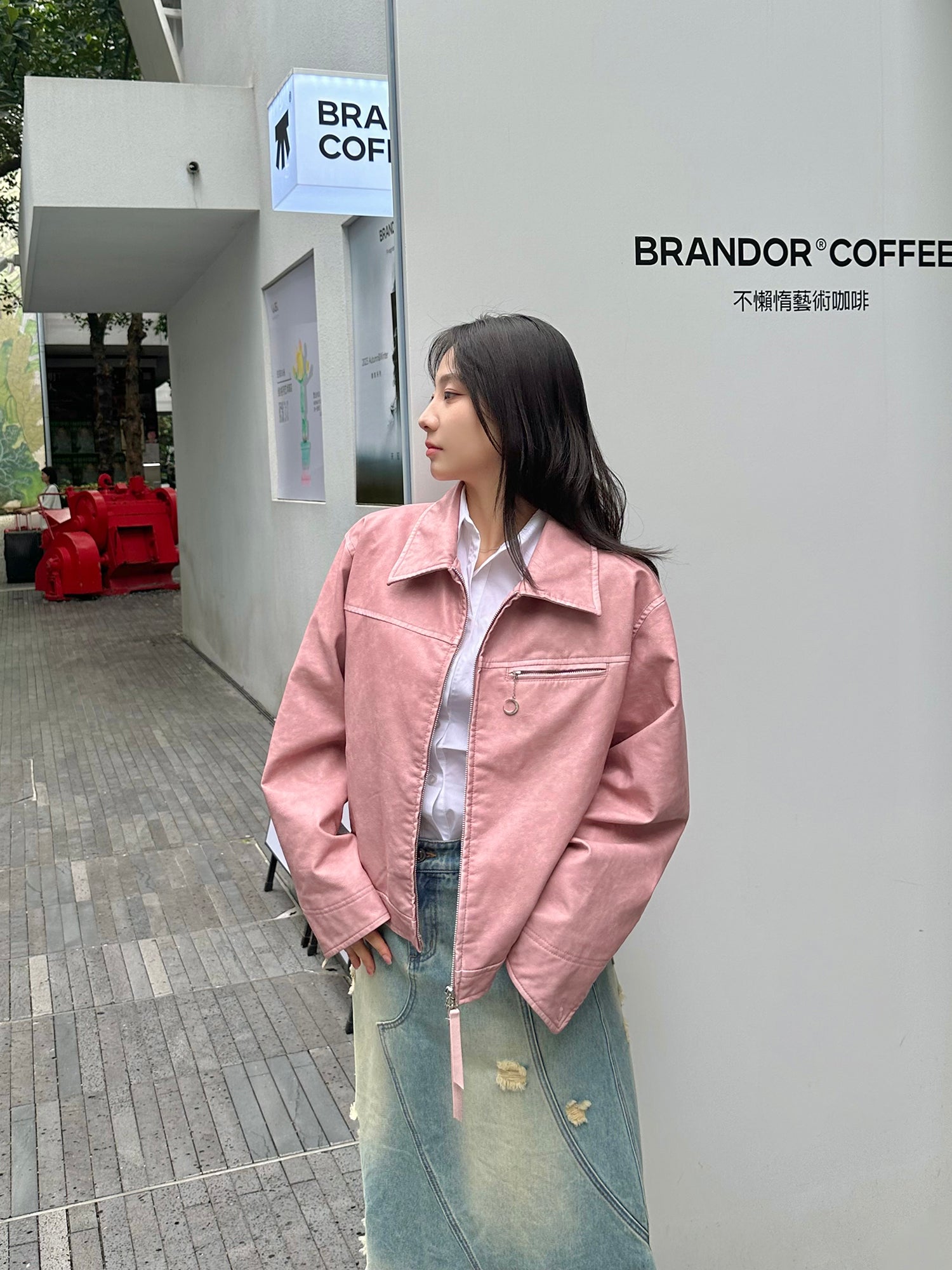 Plain Cute Refreshing  Retro Leather-Jacket