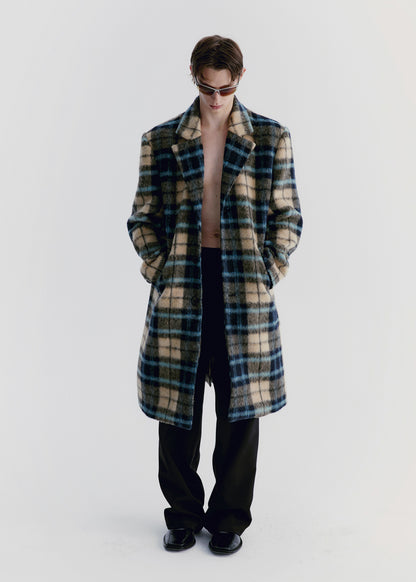 Checked Wool Retro Ovresize Long-Coat