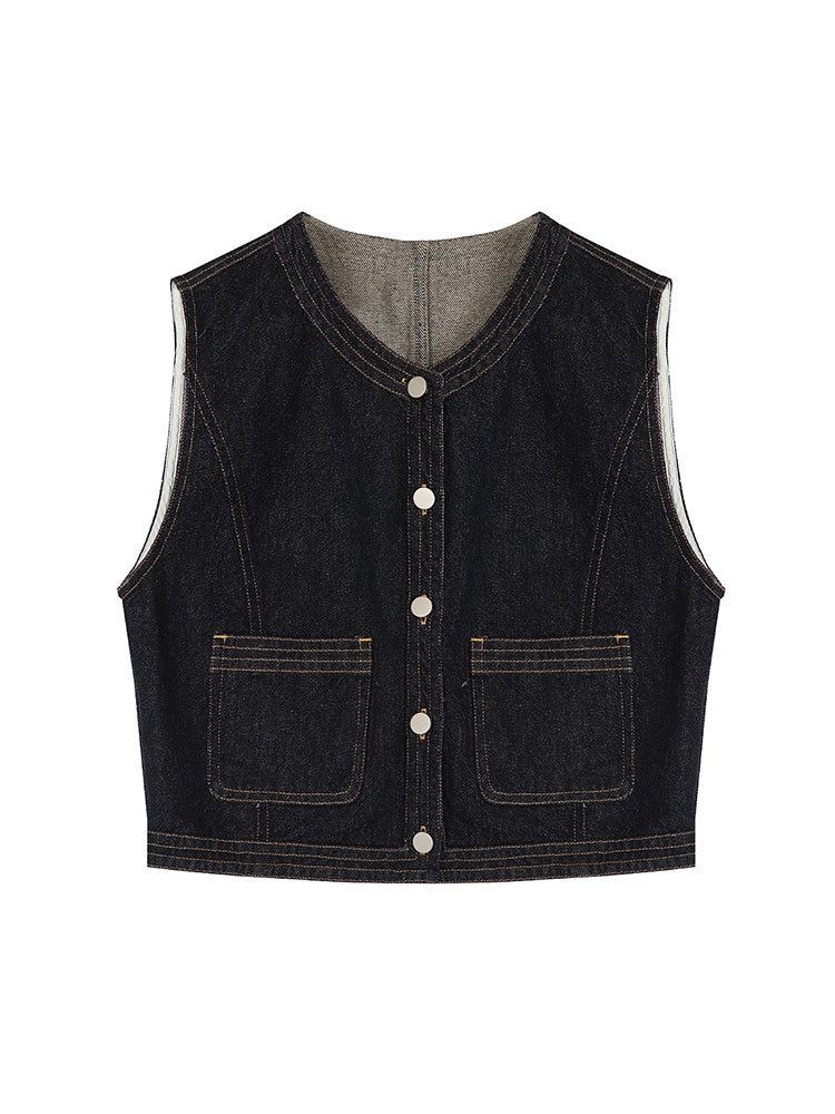 Denim Stitch décontracté sl; gilet