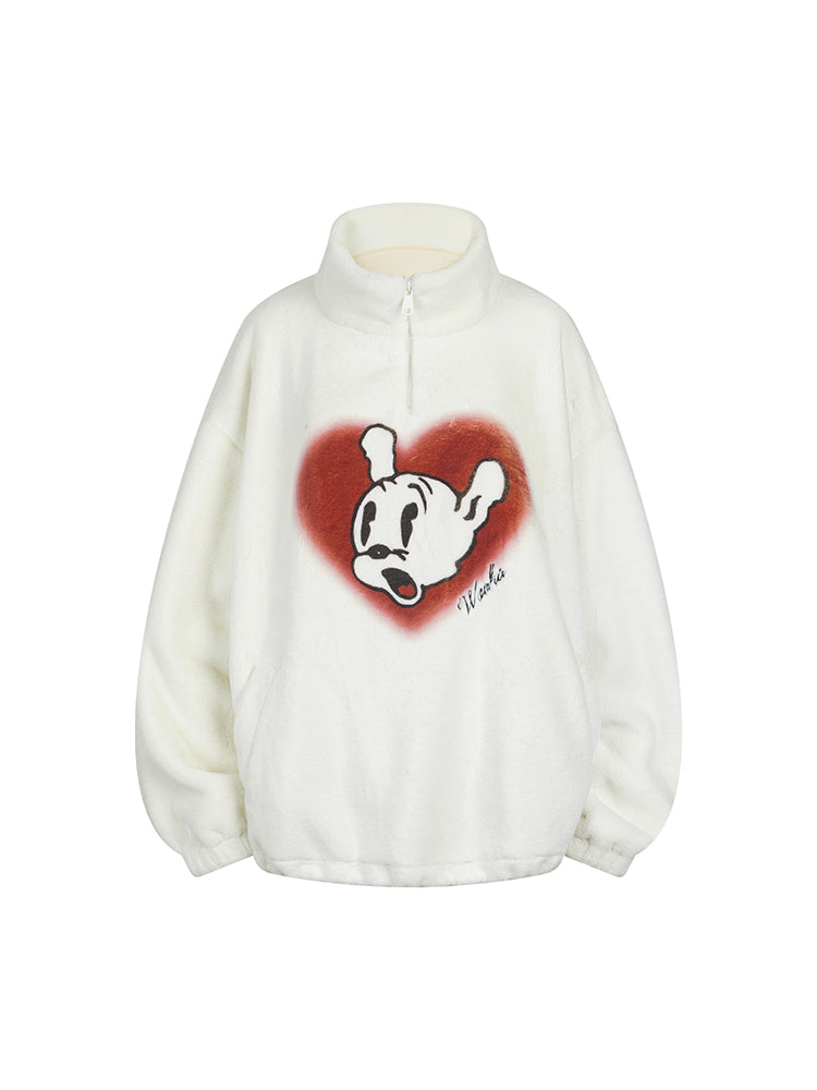 Stand-Collar Half-Zip Casua Dog Character Sweat Pullover