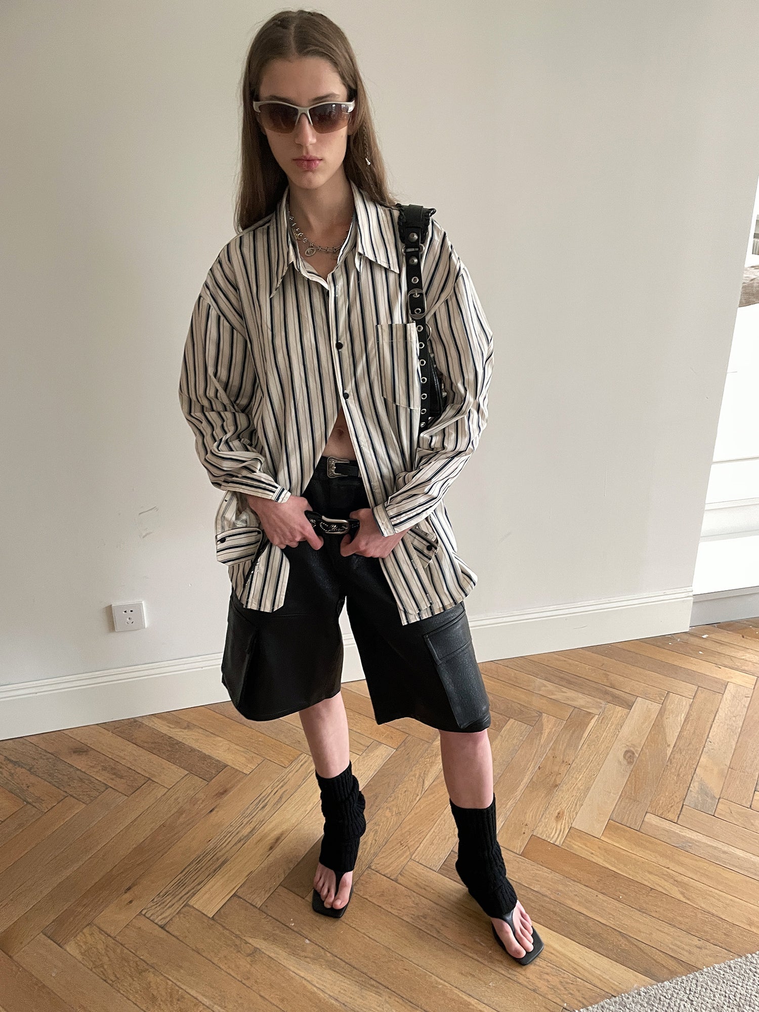 Unisex Stripe Casual Oversize Naturl Shirt