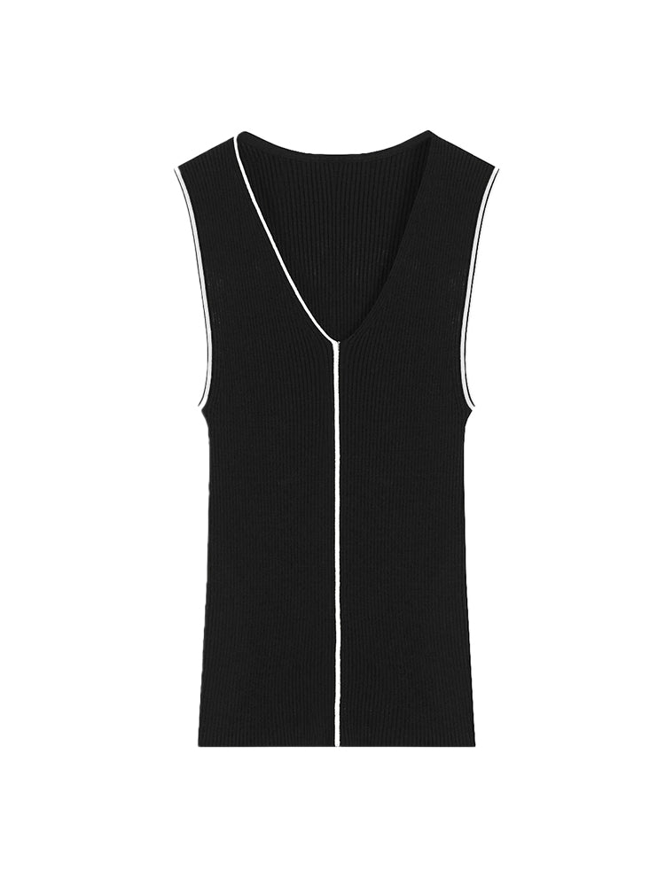 Monotone Sleeveless Chic V-neck Tight Tops