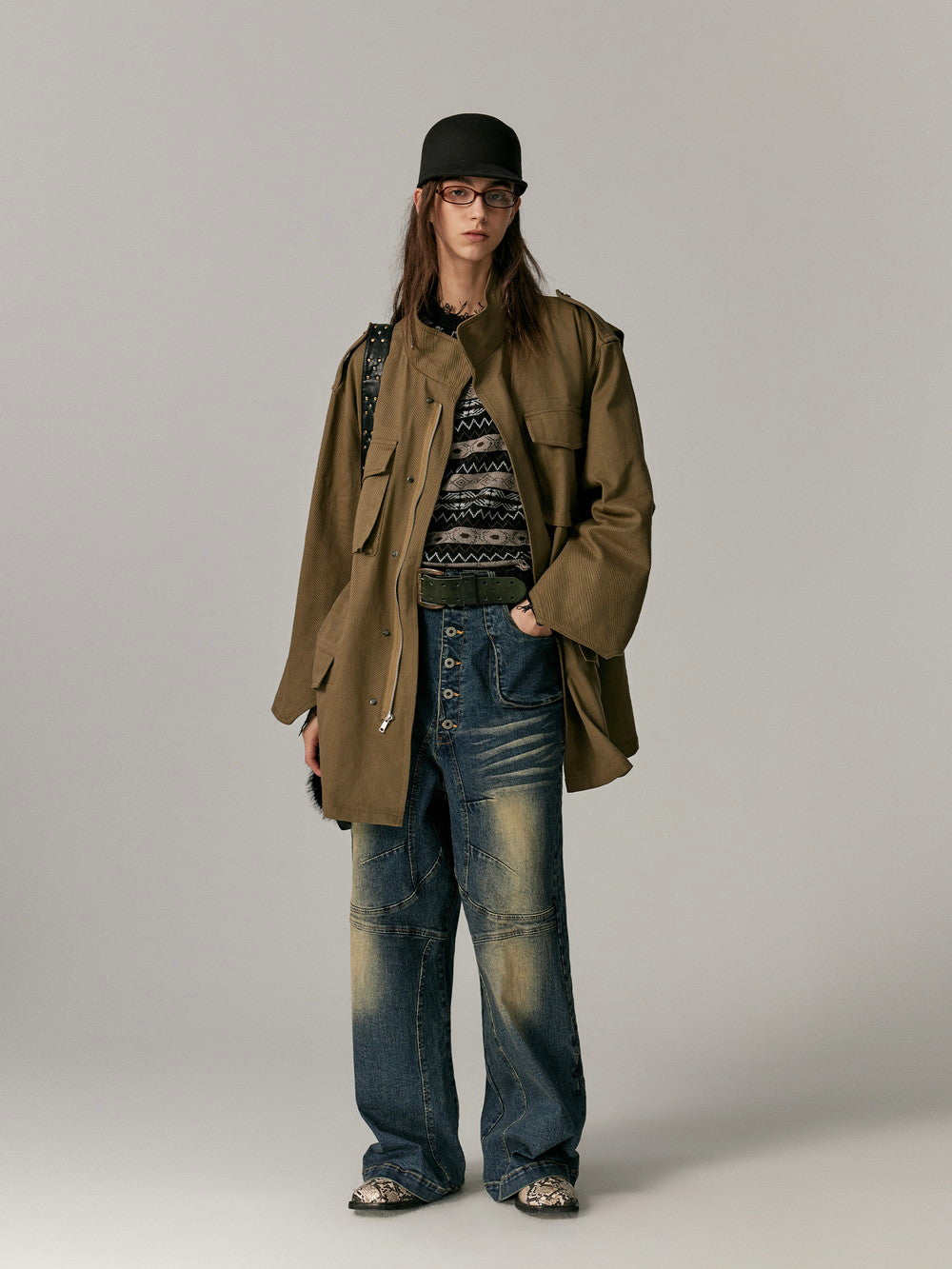 Stand-Collar Casual Loose Washedvintage Middle Jacket