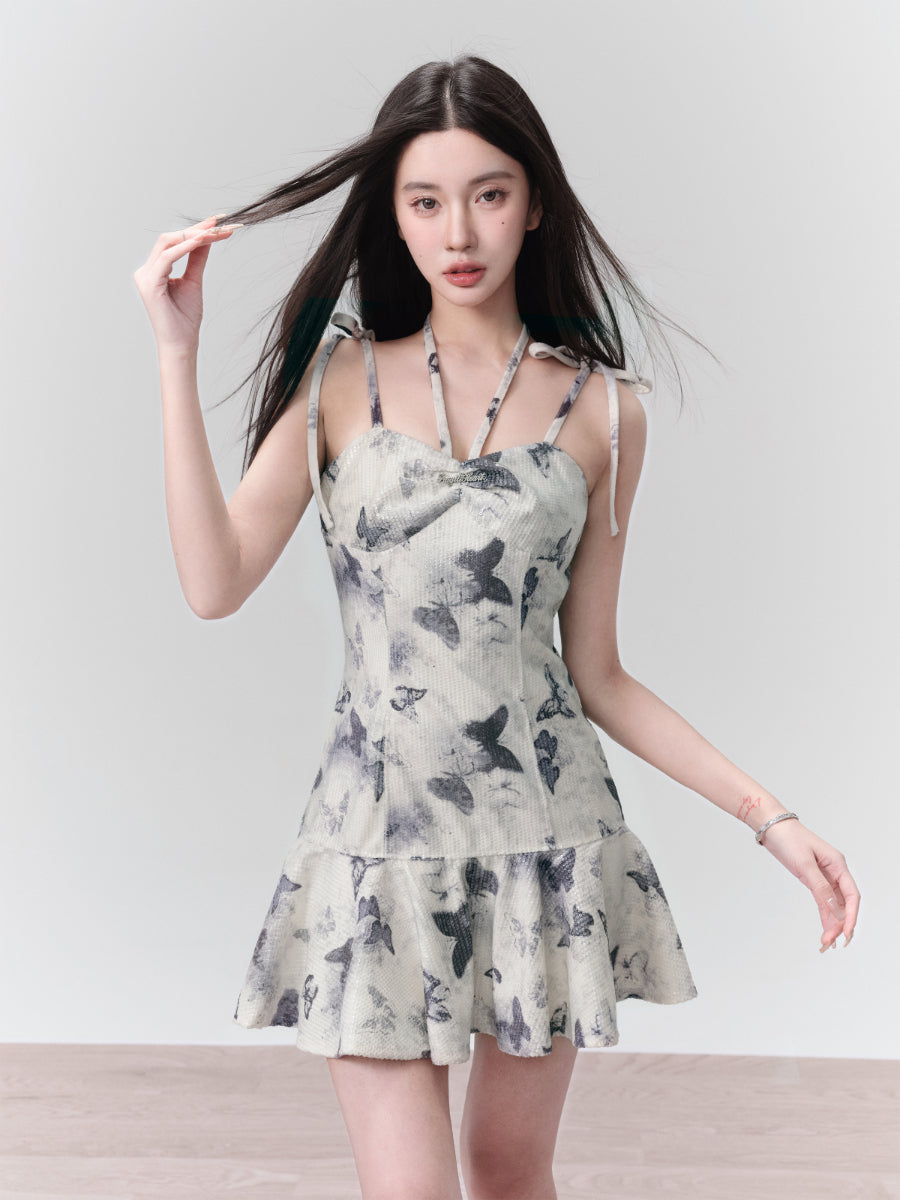 2Type Butterfly Tiered Asymmetry Camisole Long Short Retro One-Piece