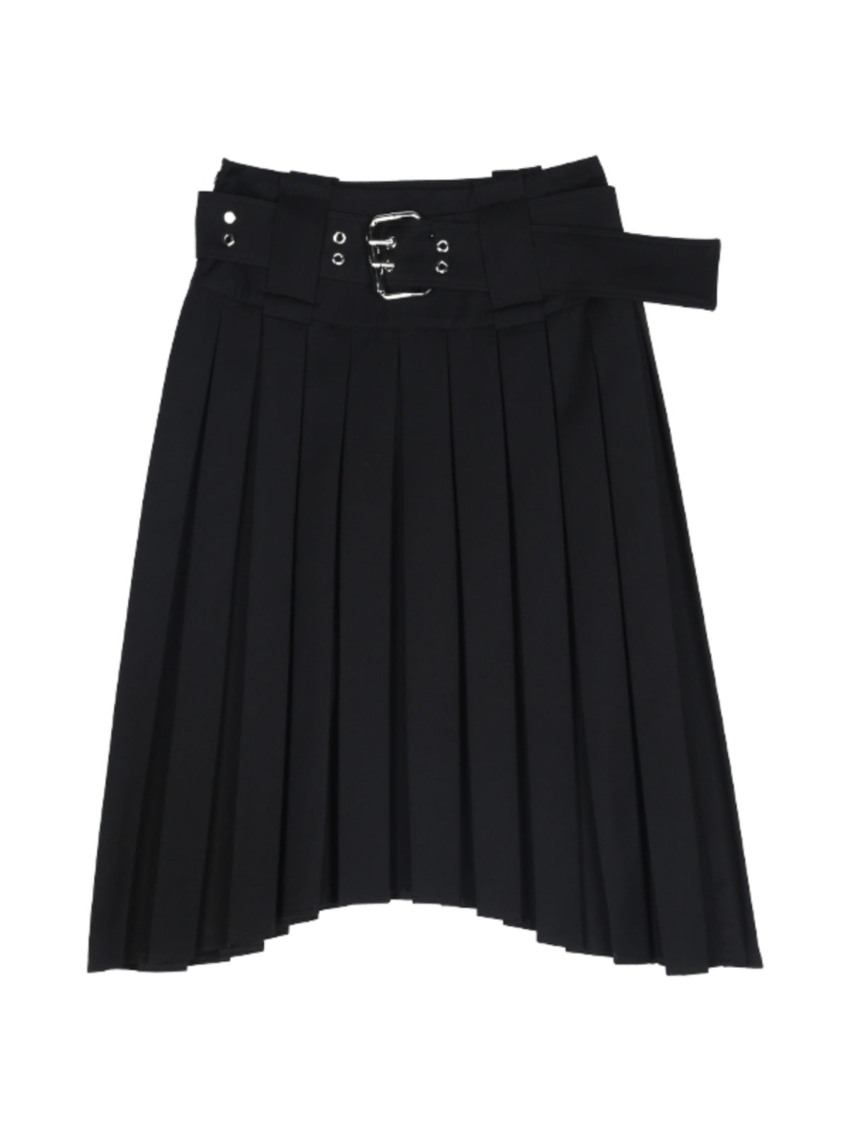 Pleats Asymmetry Belt Long-Skirt