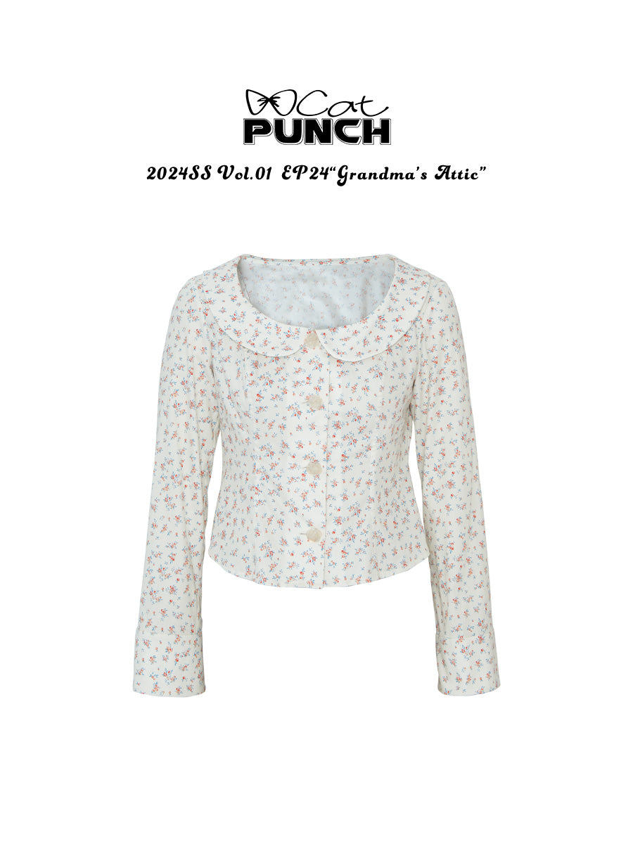 Flower Round-Collar Round-Necl Retro Cute Bouse