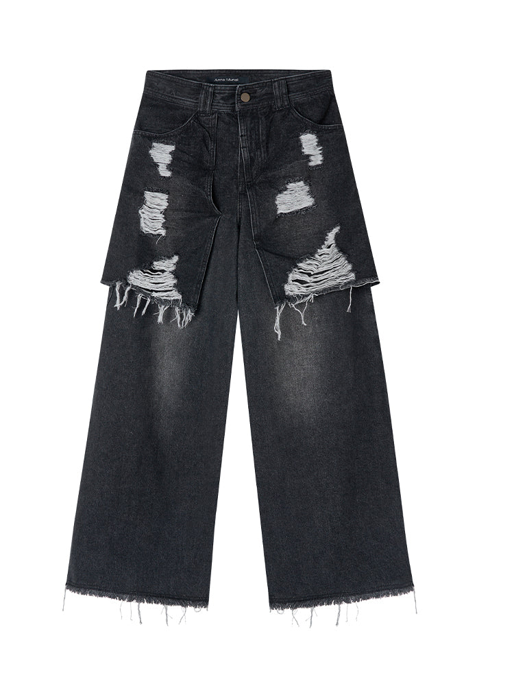 Nichi Denim Layered Conspicuous Damage Wide-Pants