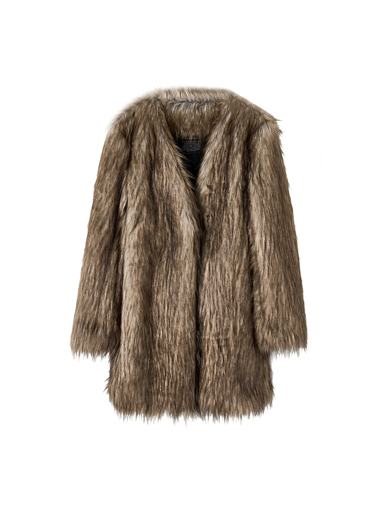 Fur Elegant Fluffily No-Collar Long-Coat