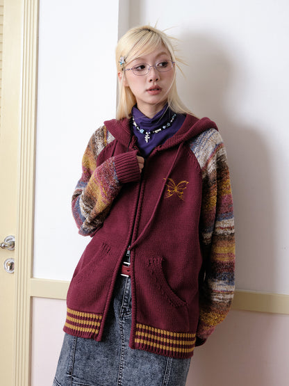 Double-Zip Colorful Hoodie Casual Retor Cardigan