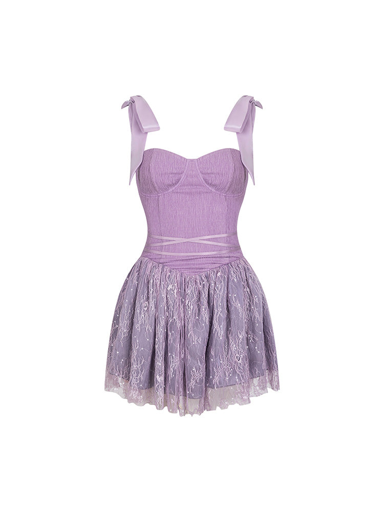 Lace Ribbon Princess Fluffily Dress One-Piece