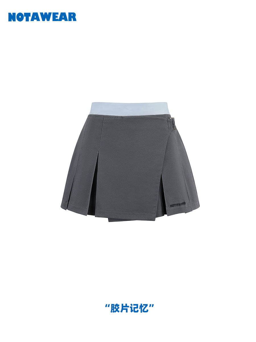 Wrap Pleats Plain Mini-Skirt