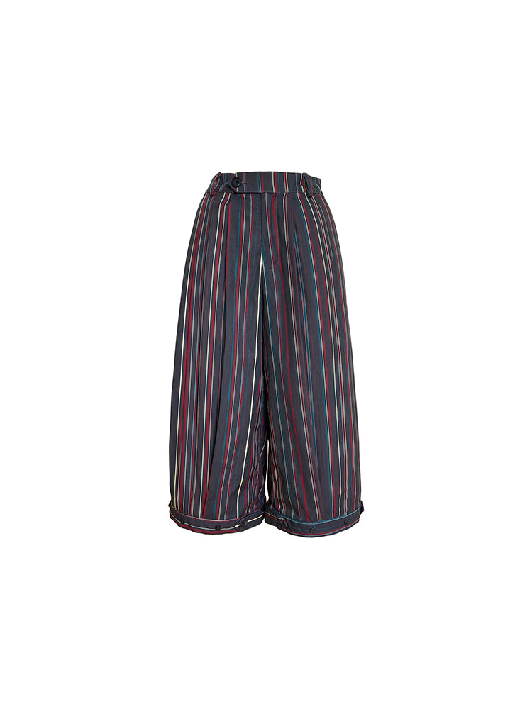 Cropped Half Stripe Ethnic Balloon-Pants