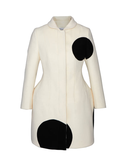 Modern Bi-Color Retro Dot Circle Wool Chic Coat