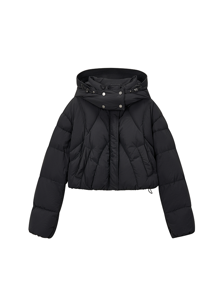 Hoodie Draw String Plain Short Down-Jacket