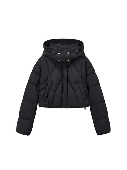 Hoodie Dwarstring Plain Short Down-Jacket