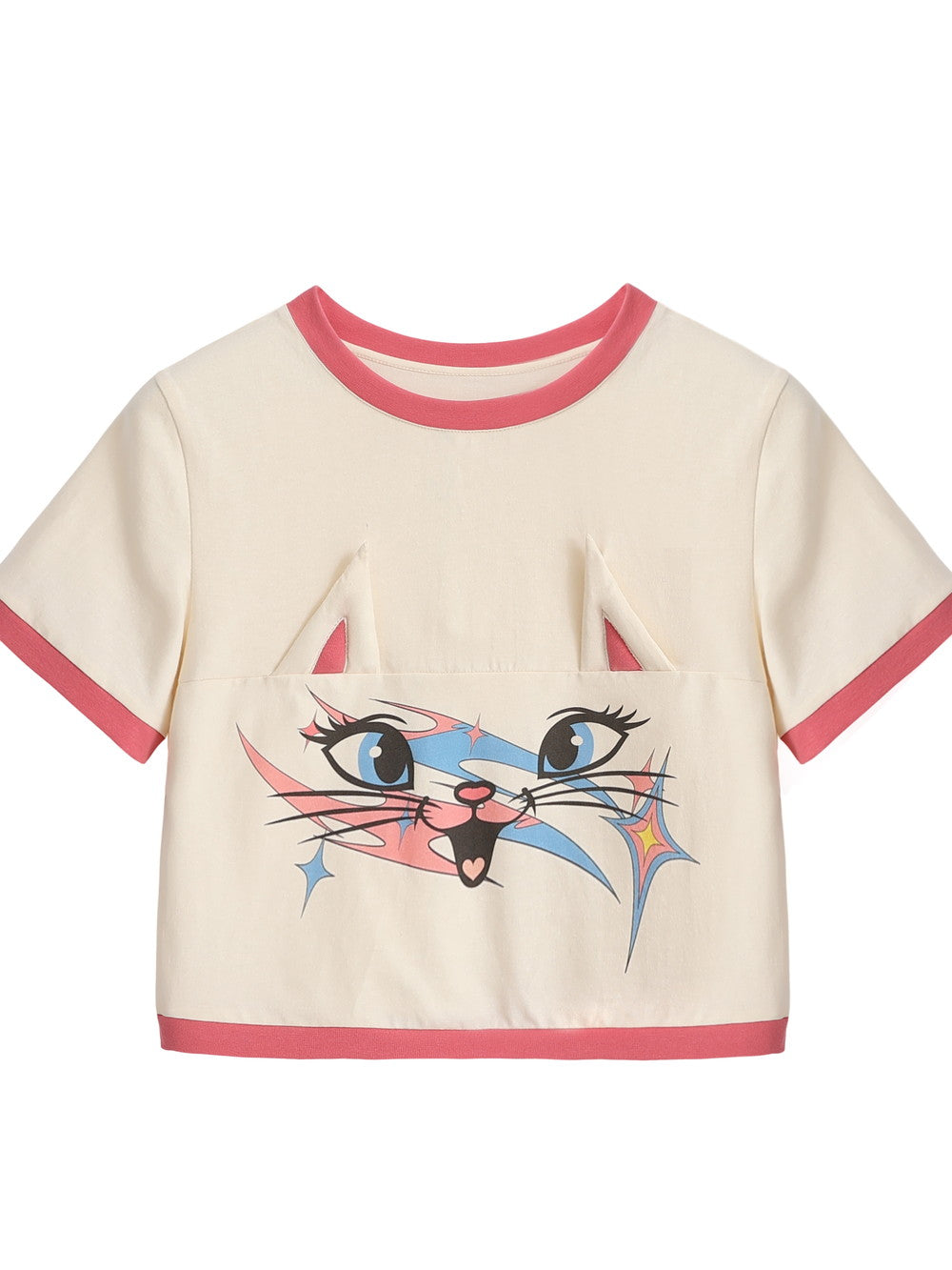 Cat-Ear Cropped Casual einzigartiges T-Shirt