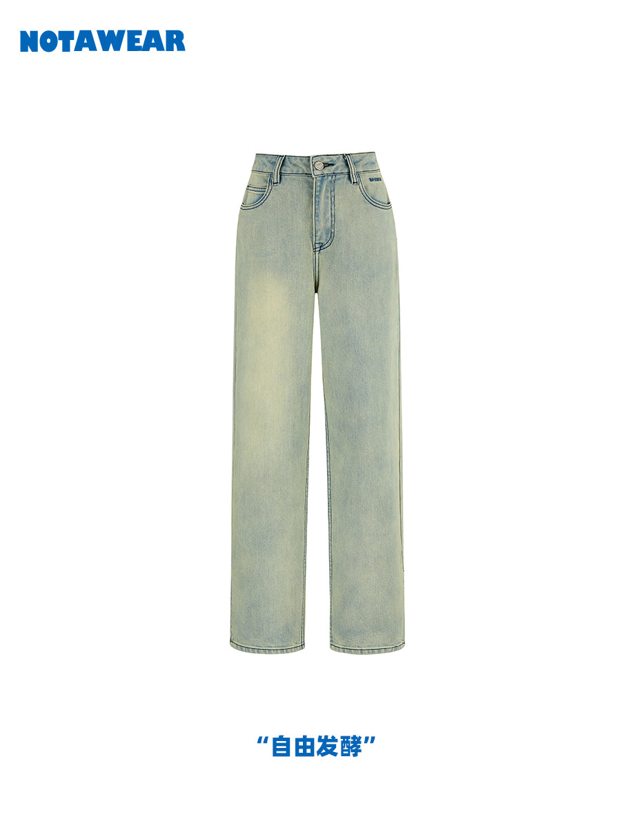 Denim Straight Side-Slit Casual Straight Pants