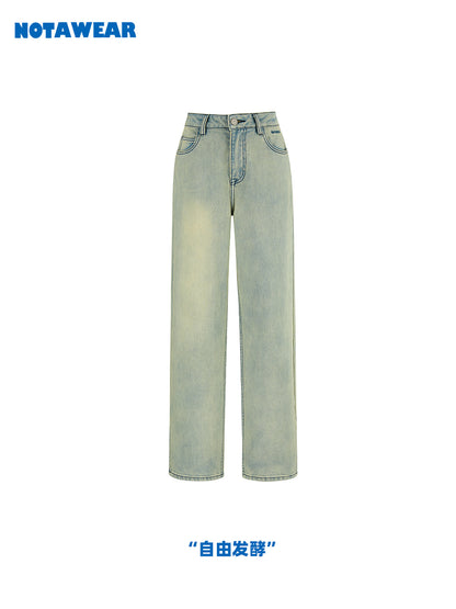 Denim Straight Side Side-Llit Casual Straight Hosen