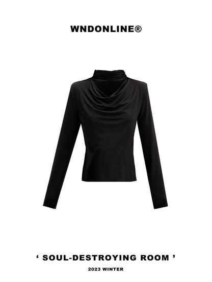 Drape Plain Long-Sleeve Choker Cutsew