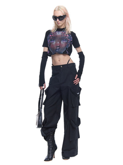 Back-Open Drawstring Girl Cropped Nichi T-Shirt