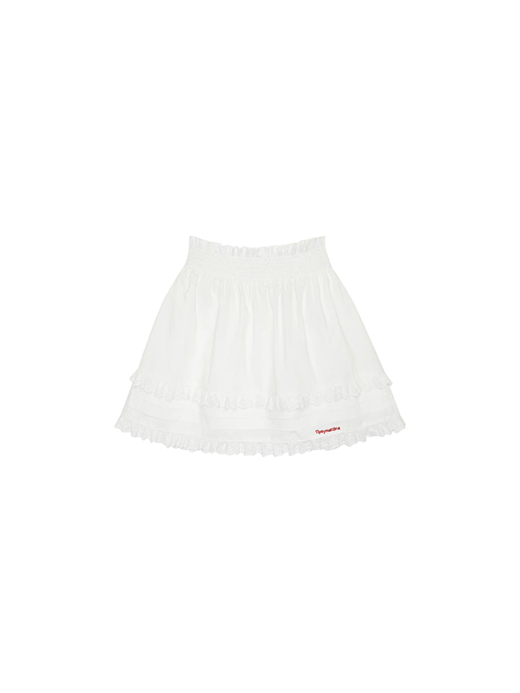 Embroidery Elastic-Waist Lace Flare Tiered Mini-Skirt