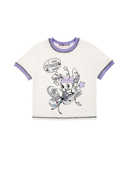 Fancy Crew-Neck Character Pop Half-Sleeve T-Shirt